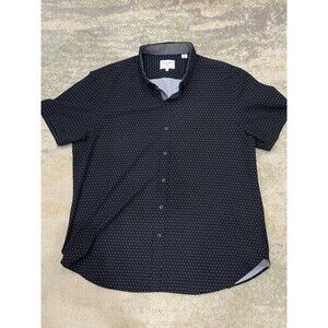 CON.STRUCT Button Down Shirt Mens Sz XXL Black Polka Dot 4-Way Stretch Slim Fit